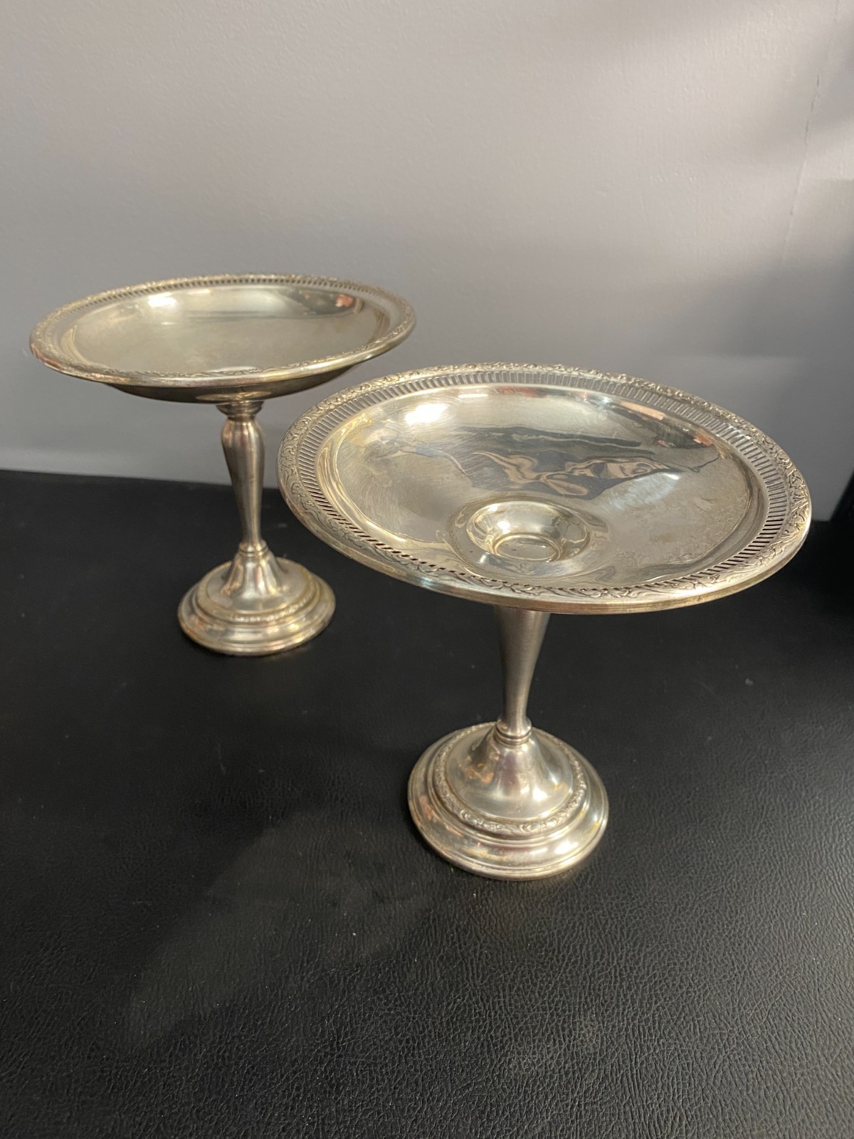 2 Rare Watrous Sterling Weighted Pedestal Compote Candy Dish 5.5 in Tall 15.7 oz