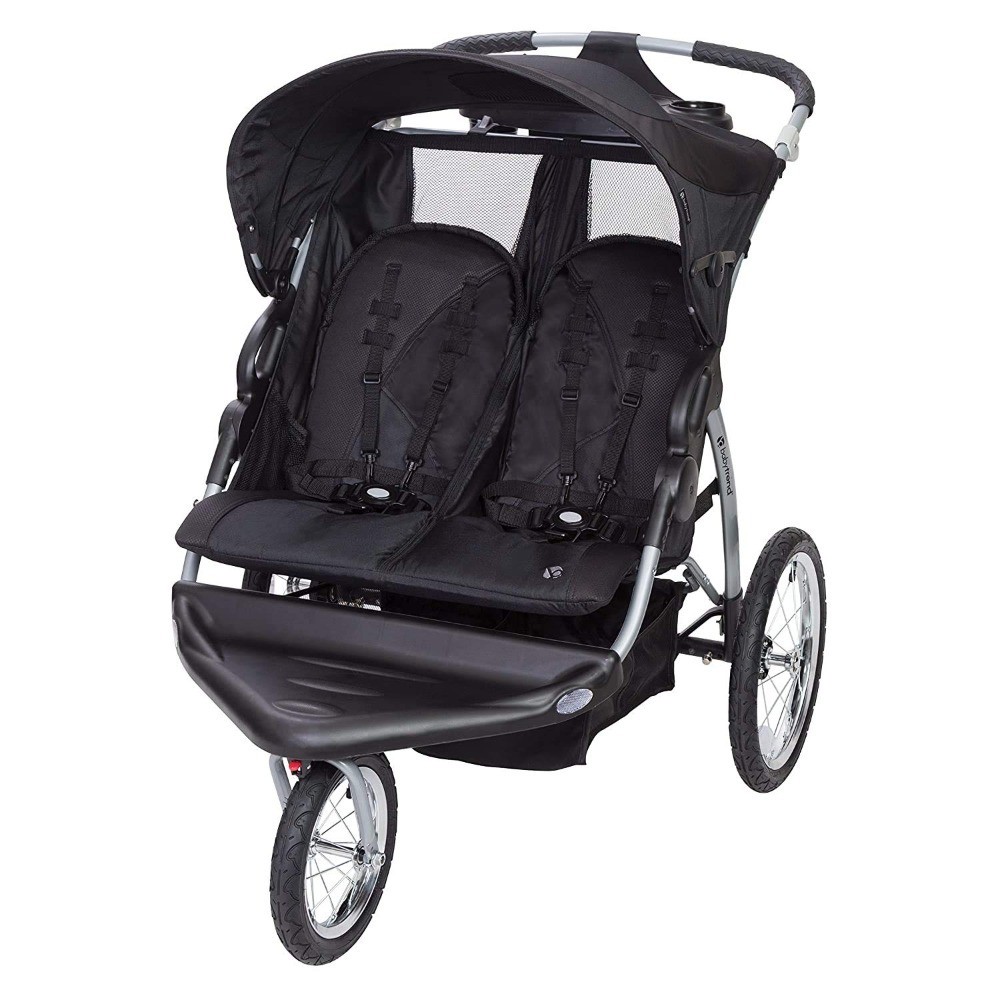 Double Jogging Stroller All-Terrain Swivel Wheel with Canopy and Adjustable