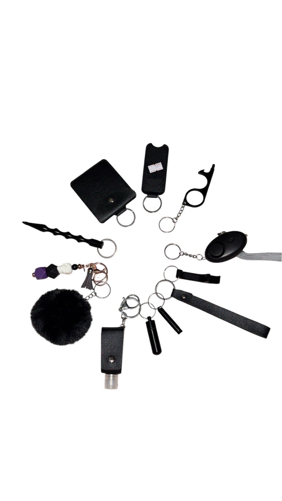 13 Piece Black Self Defense Keychain With Alarm, Flashlight, Lanyard And More