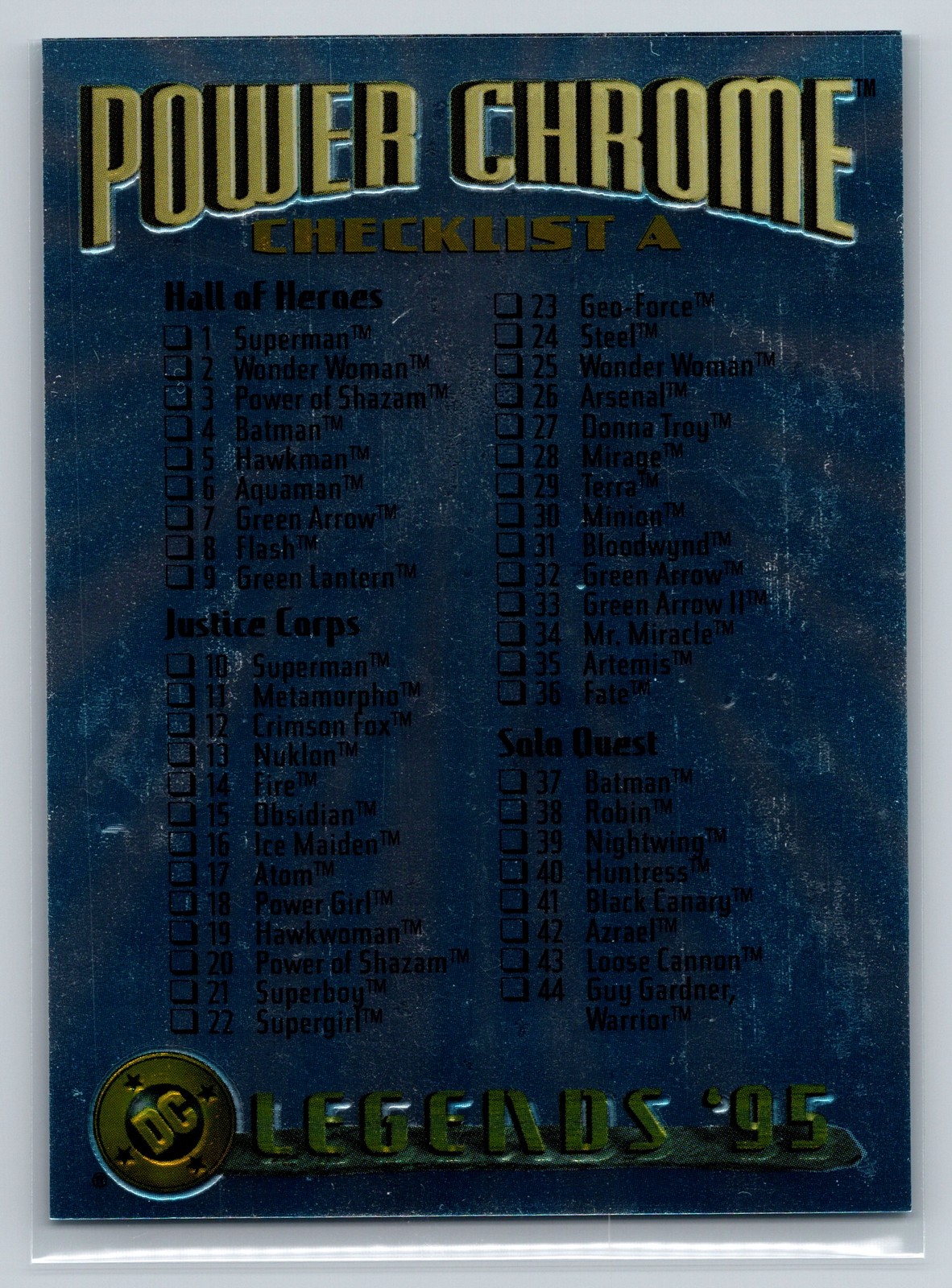 1995 SkyBox DC Legends Power Chrome #149 Checklist A Heroes Villains Card
