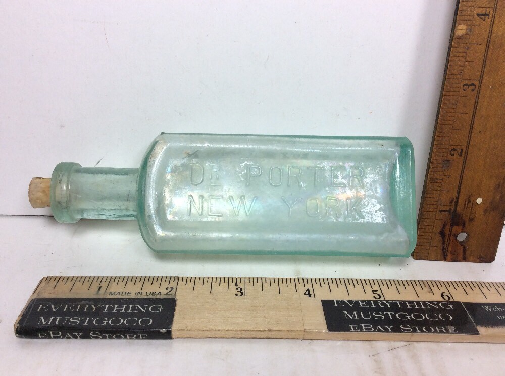 VTG ANTIQUE AQUA BLOWN IN MOLD DR PORTER MEDICINE BOTTLE NEW YORK NY MEDICINE 
