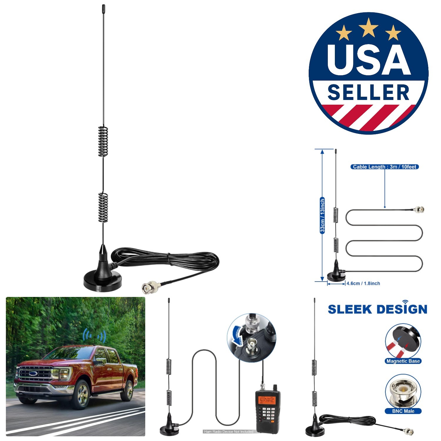 Compact 20-1300MHz Scanner Antenna with 10ft Cable for Enhanced Signal Reception