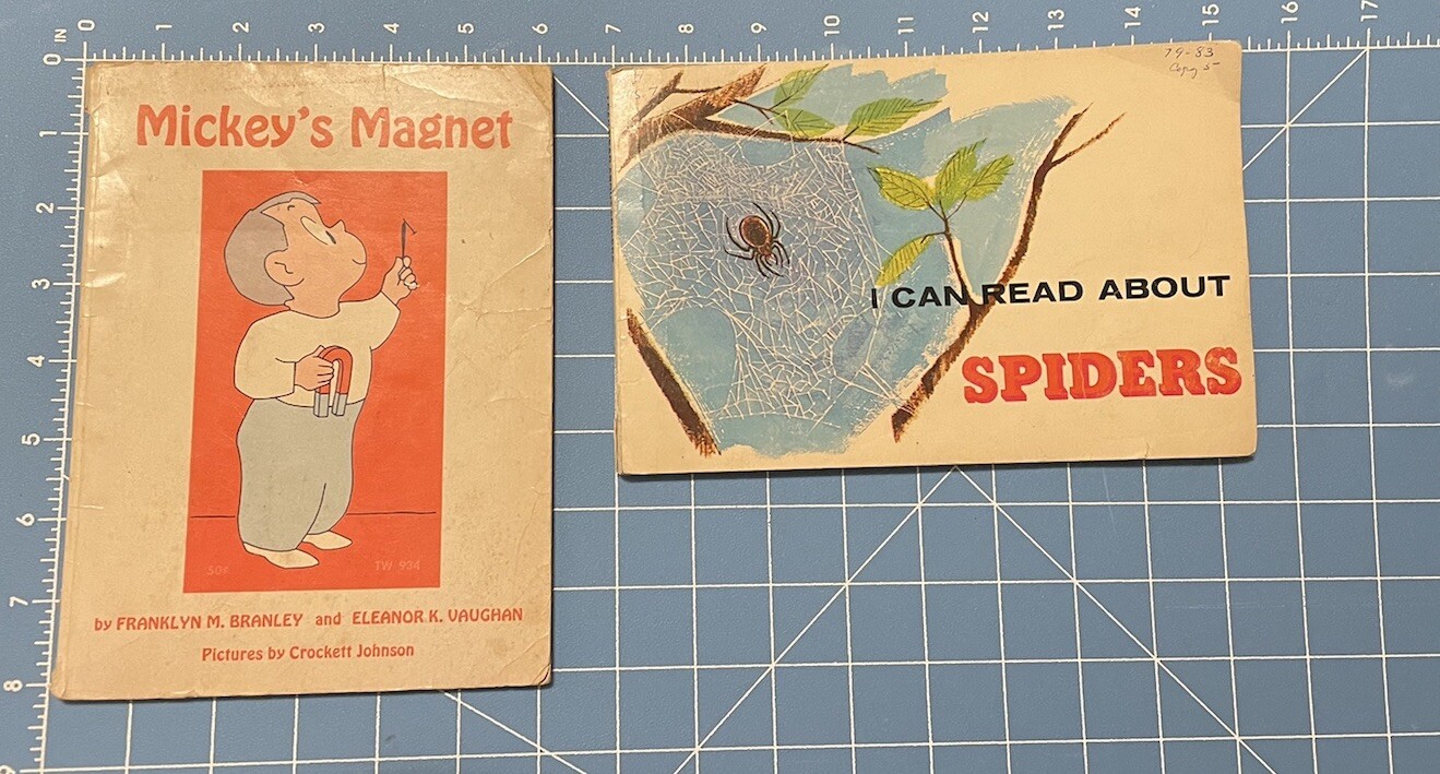 2 Children's Science Books Mickey’s Magnet & Book About Spiders Home School VTG