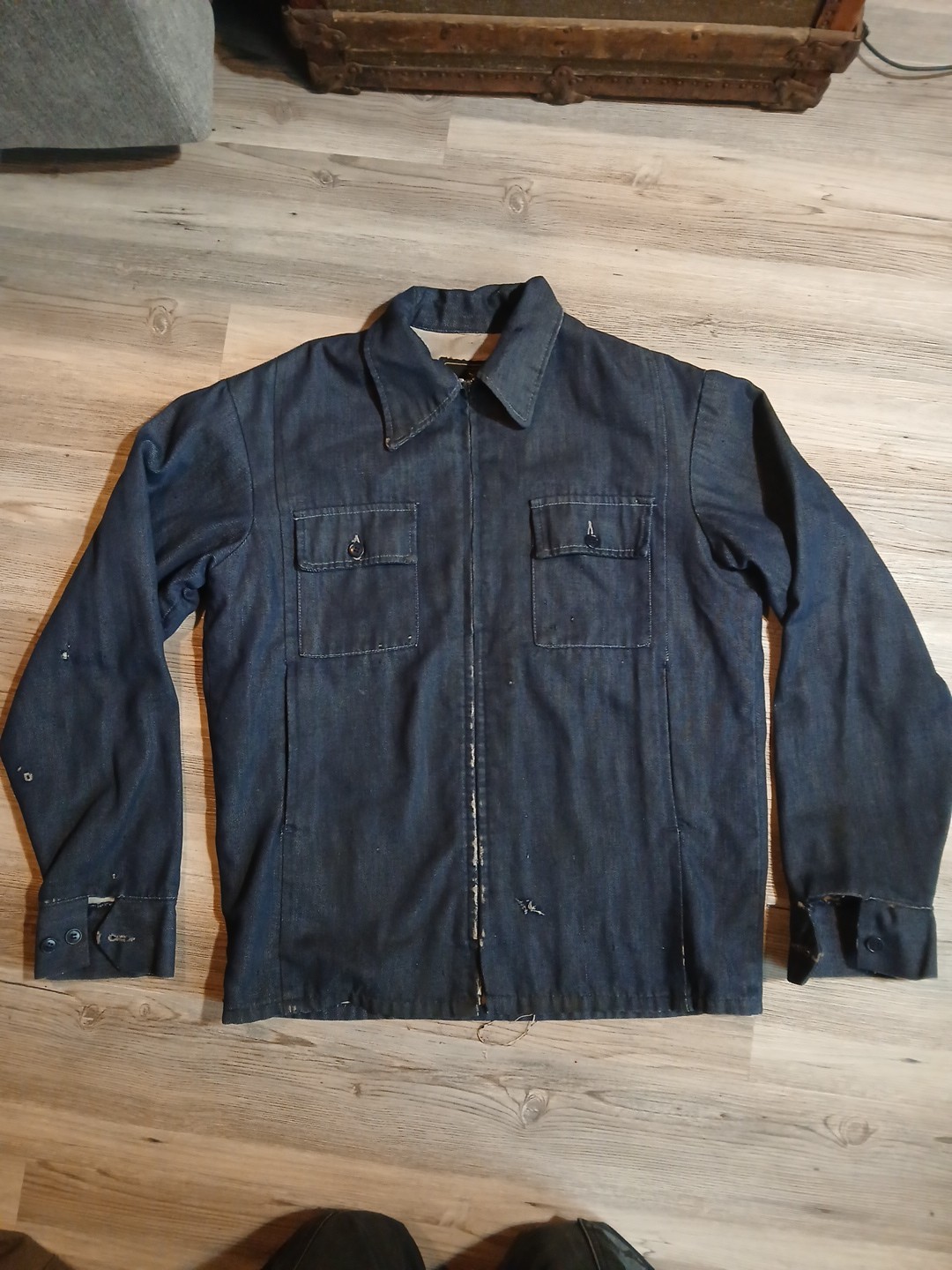 Vintage 70s Sears Work'N Leisure Denim Mechanics Jacket Full Zip Med Workwear