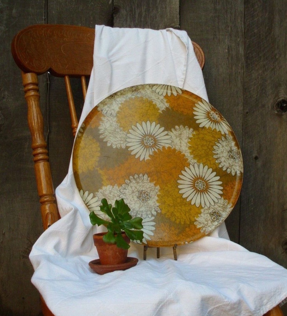 Mid Century Modern Floral Fiberglass Tray Large Vintage Bright Colorful Decor