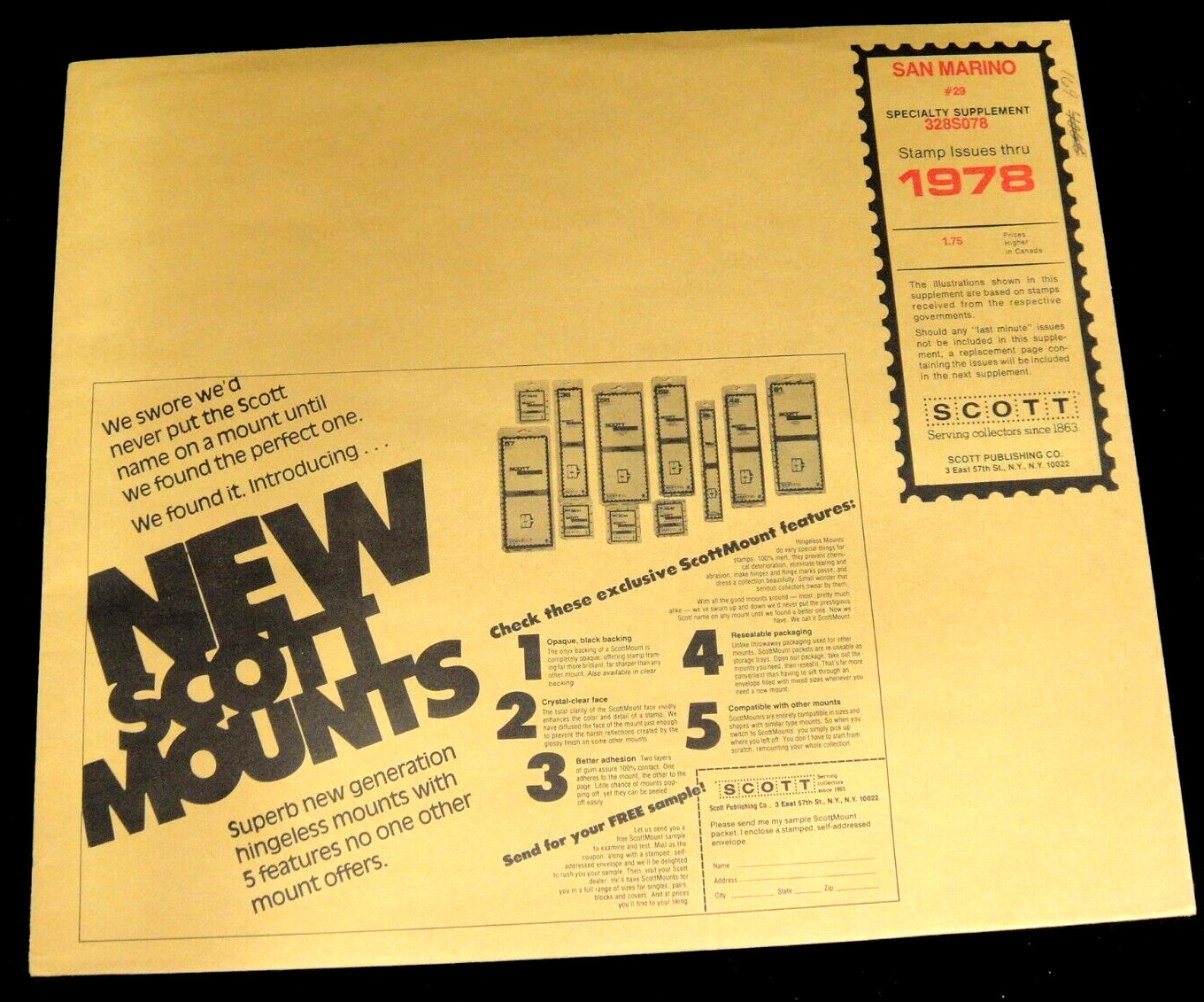 Scott 1978 San Marino Specialty Stamp Album Supplement #29 Item 328S078 NOS