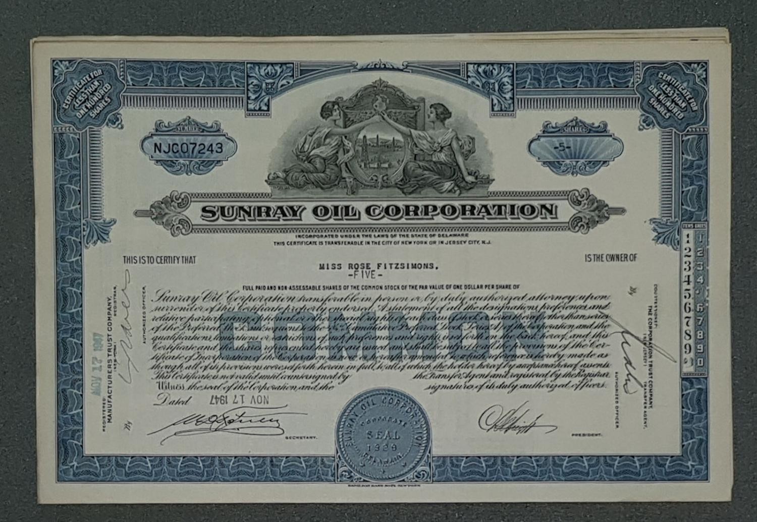 19 X Sunray Oil Corporation 1940s Different Denominations