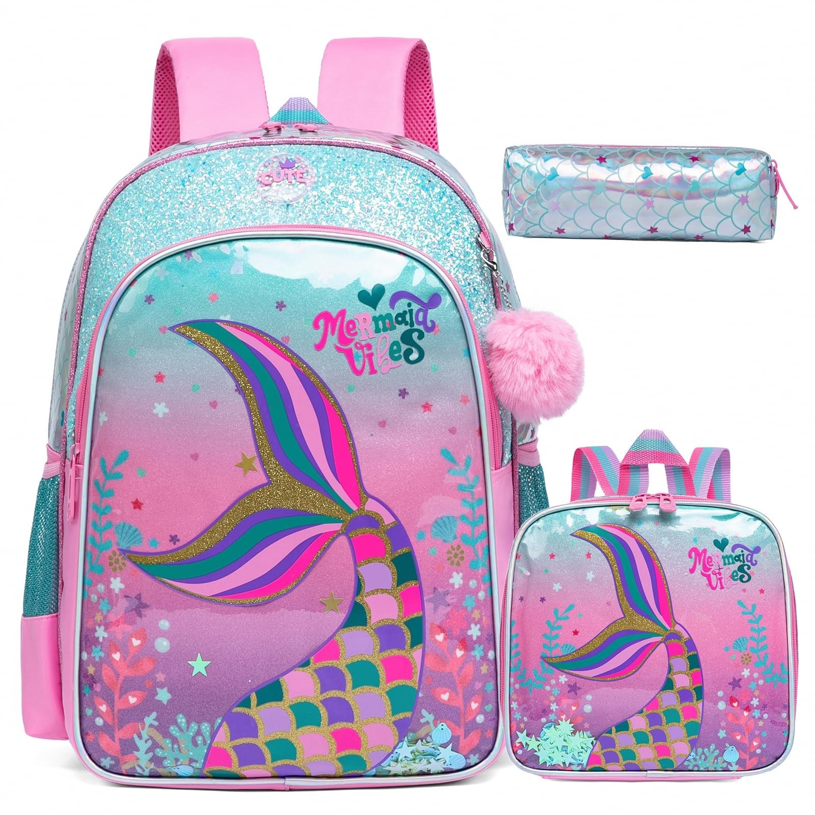 Mermaid Backpacks for Girls Backpack for School Elementary Students Kids Back...