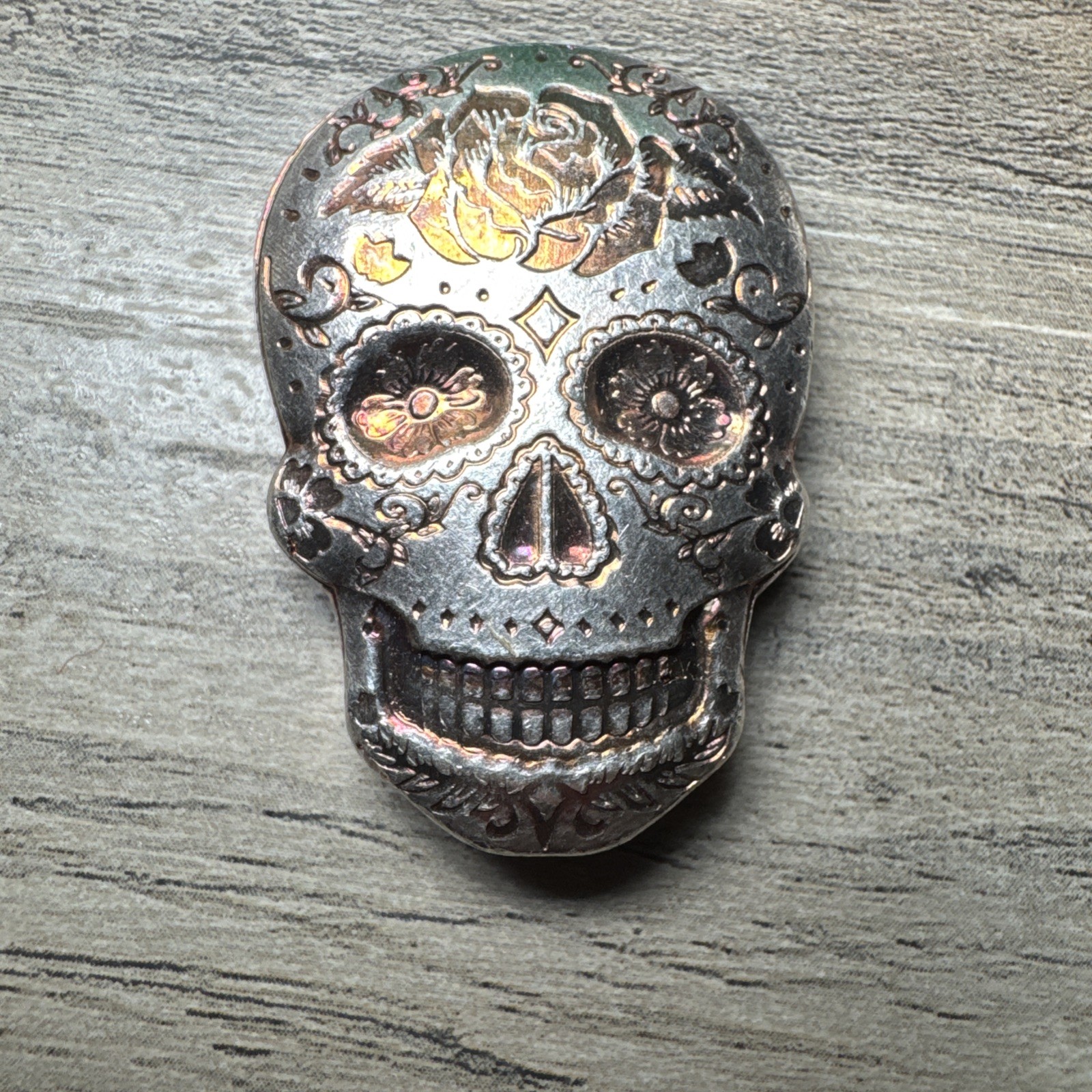 2 oz. 999 Fine Silver Sugar Skull - Day of the Dead - Cross - 3-D *RANDOM COLOR*