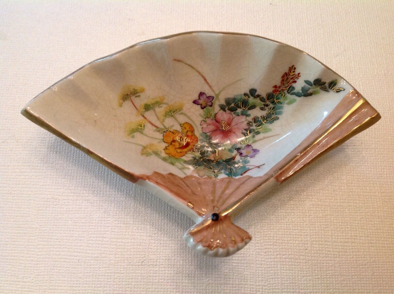 ~ Antique Japanese Satsuma Fan Shape Dish  -  Showa Era - SALE