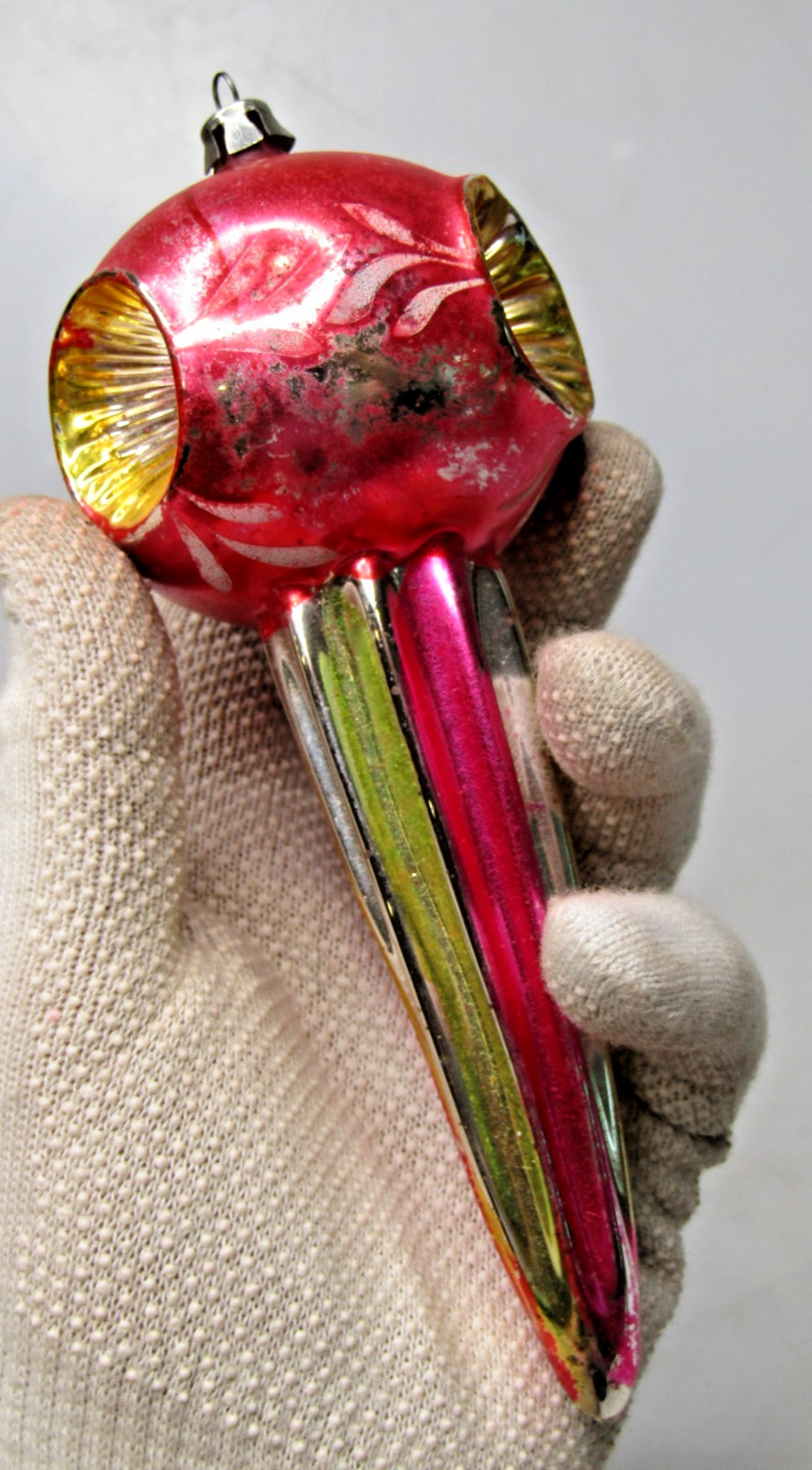 Vintage Glass Embossed Multi Indent Jumbo Fluted DROP Christmas Ornament Germany