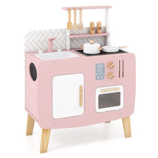 Play Kitchen for Kids Wooden Kitchen Playset with Stoves Sink Faucet and Oven