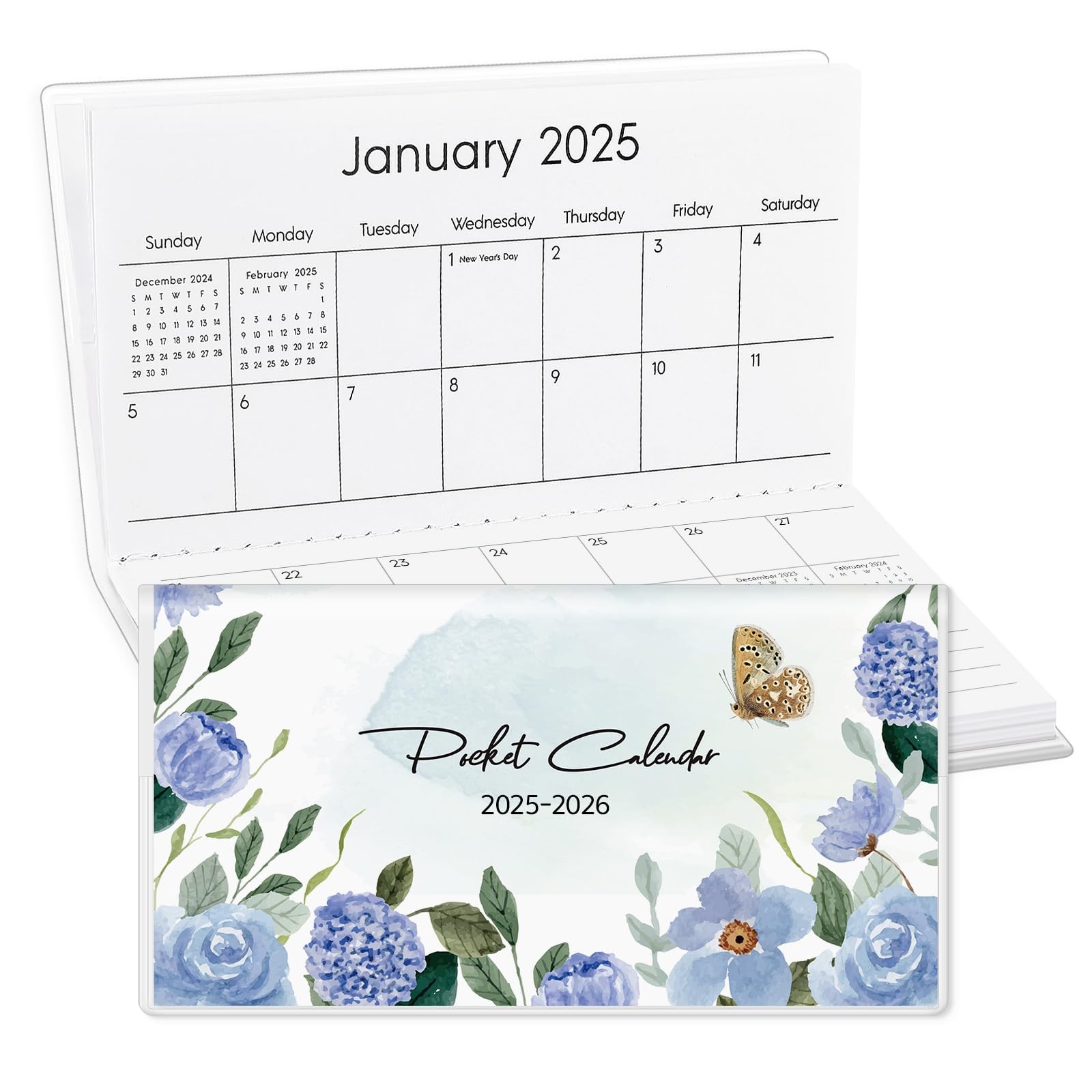 Zuozee Pocket Calendar 2025-2026, Old (Jan. 2025 - Dec. 2026), Butterfly 