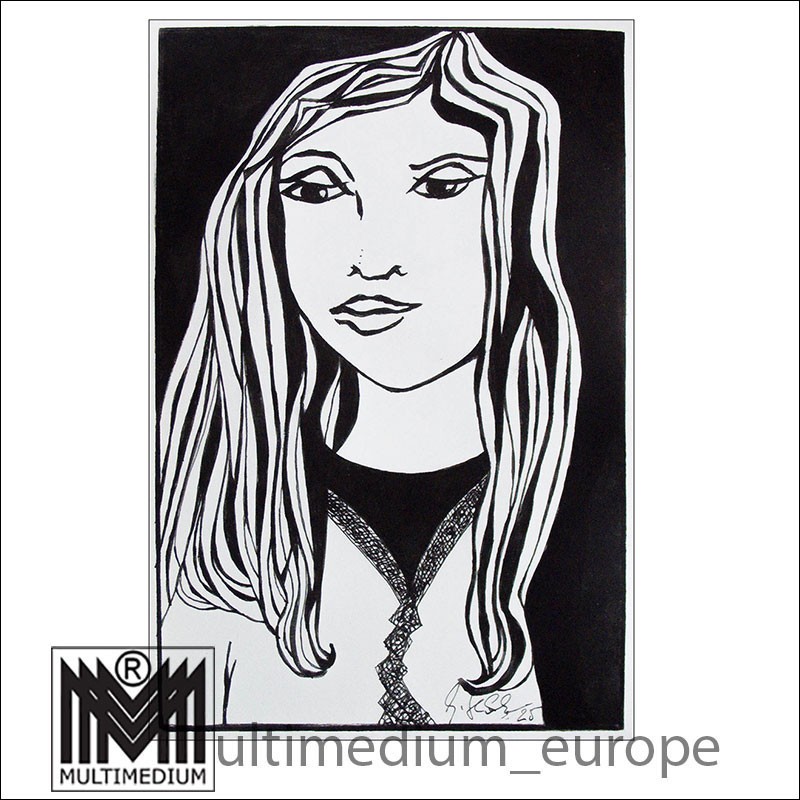 Original Ink Drawing - Gisela Geser - Title - Thoughtful