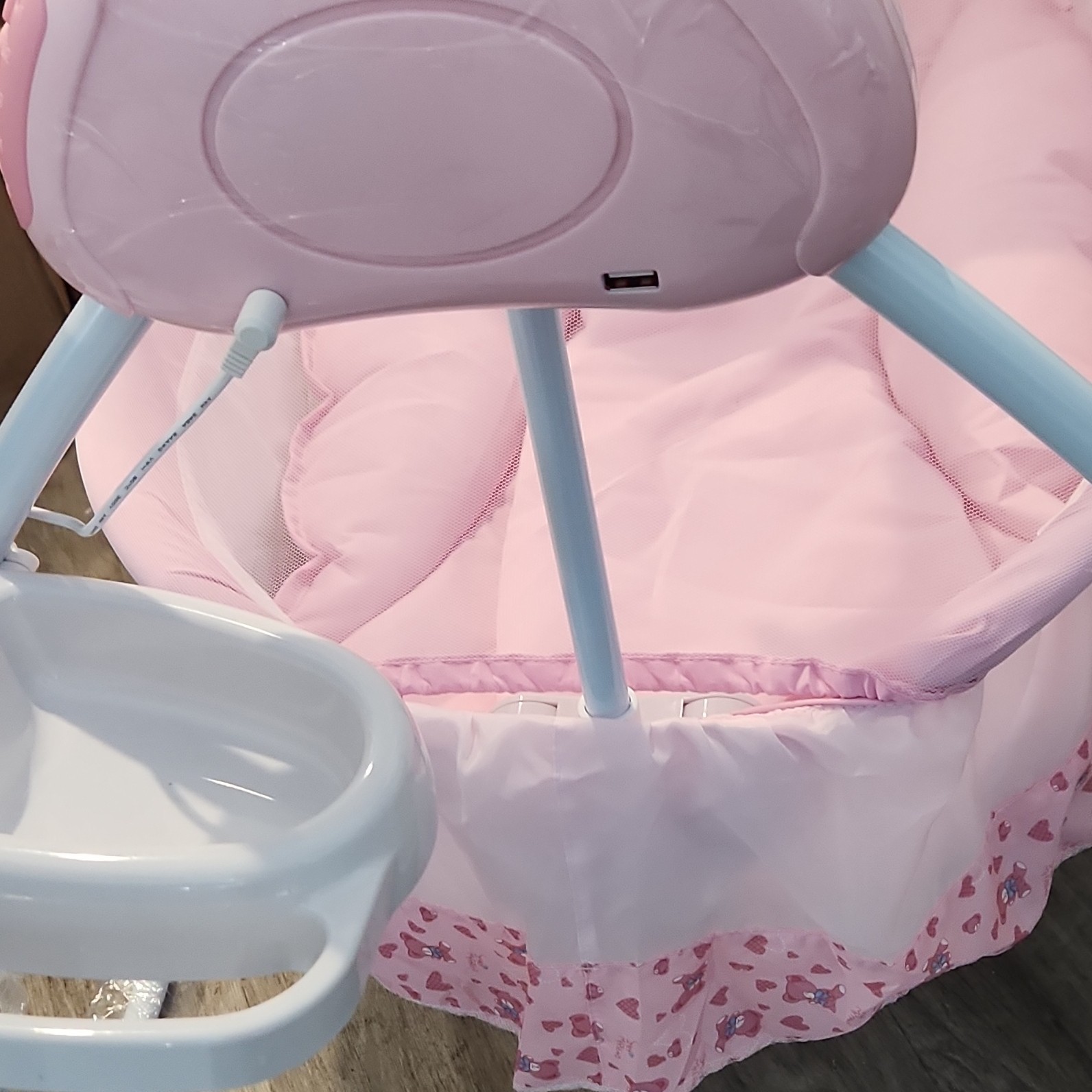 Electric Swing Baby Bed Pink with Canopy and Tray for Infant