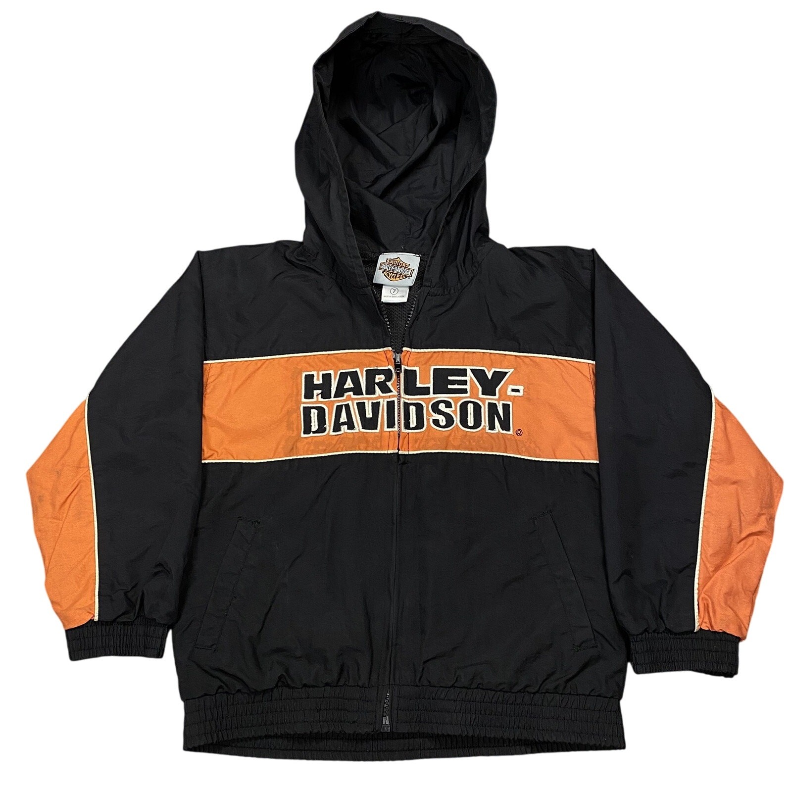 Harley Davidson Vintage Black Orange Jacket Youth Size 7 Motorcycle Racing