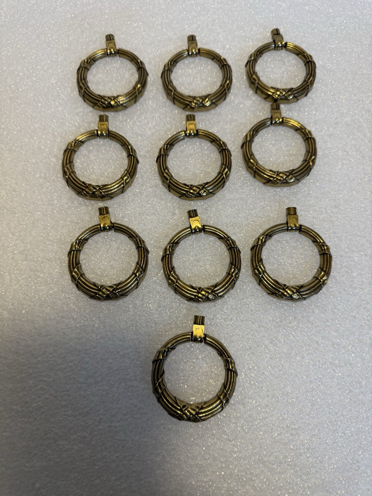 10 Vintage KBC MCM solid brass antique drawer pull Cabinet Knob Drop ring pull