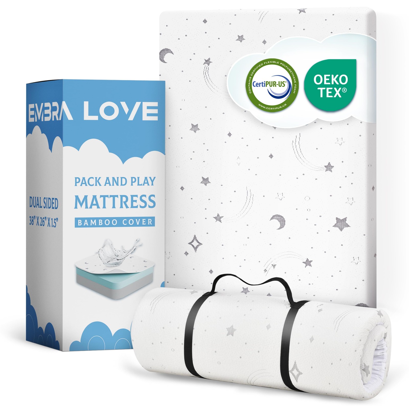 Pack n Play Mattresses (38"x26"x1.5") Bamboo Cover,Breathable,%100 Waterproof...