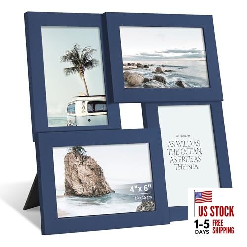 4x6 Collage Picture Frame,4 Photo Frame with Real Glass,Family 4-4x6 in Blue