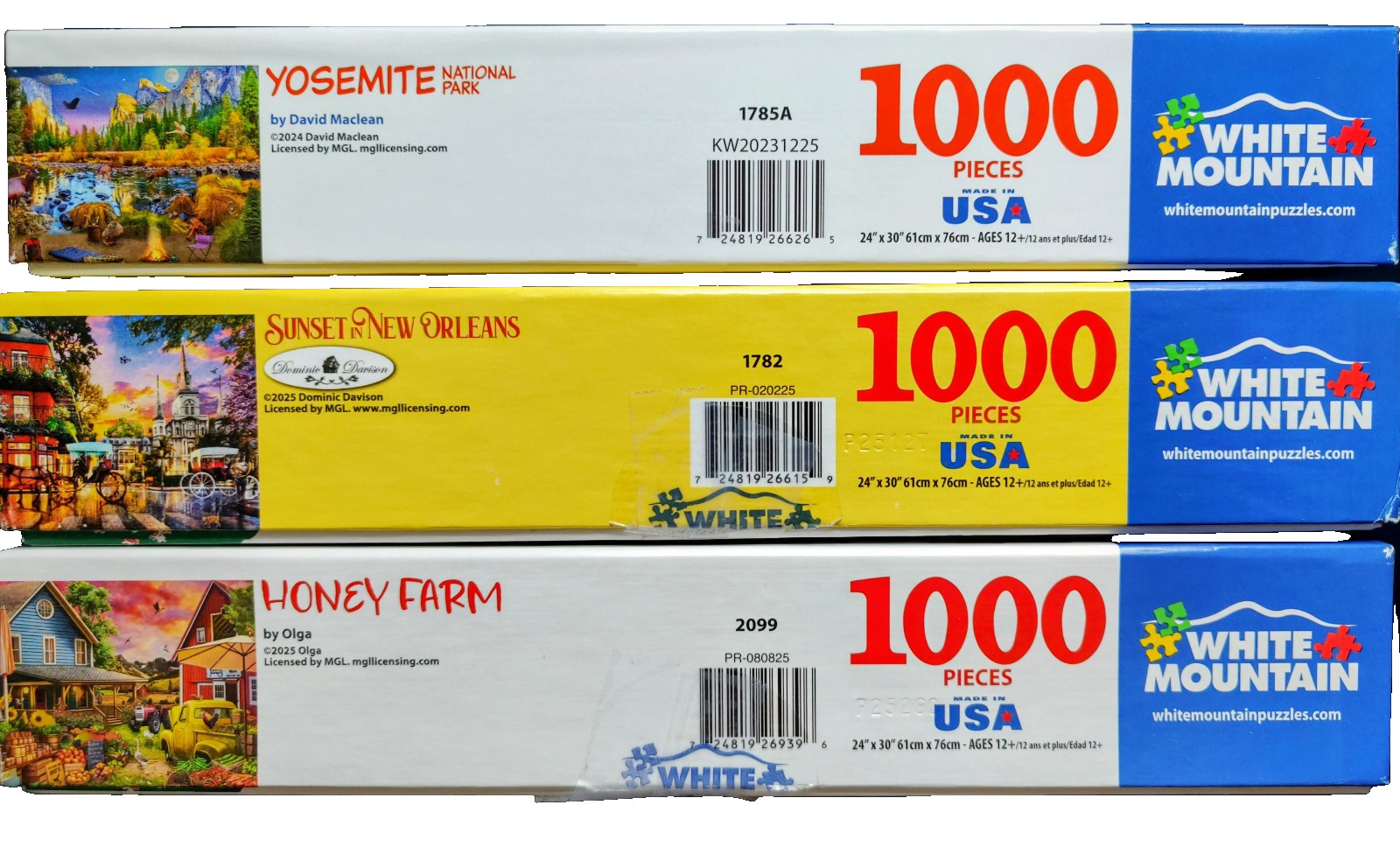 Lot Of 3 1000 piece White Mountain puzzles.  Complete.