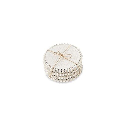  Beaded Coaster Sets, 4 3/4"" Dia (42500044W) 4 3/4" dia White