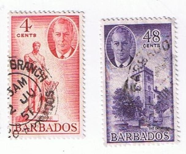 Stamps Barbados Definitive George VI 4 Cents & 48 Cents USED