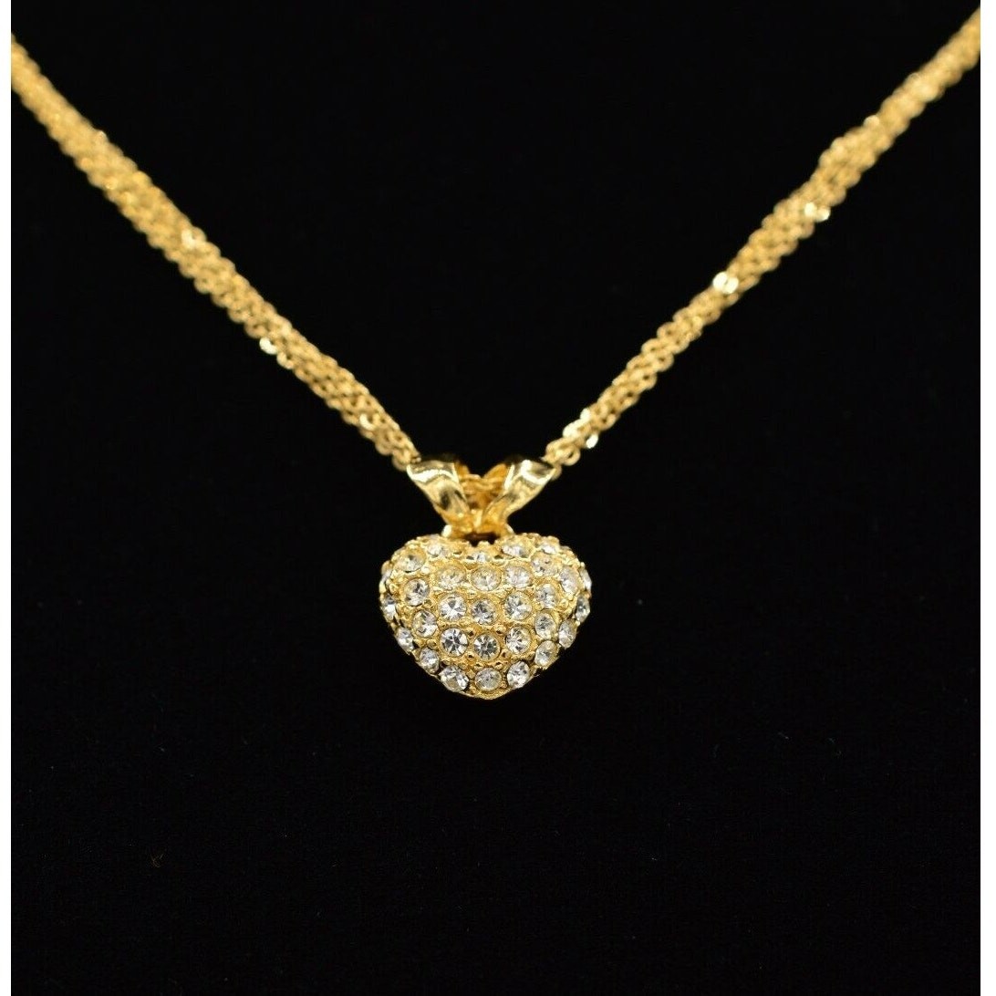 Givenchy Vintage Pave Crystal Heart Necklace Gold Collar Pendant Signed Bin3A