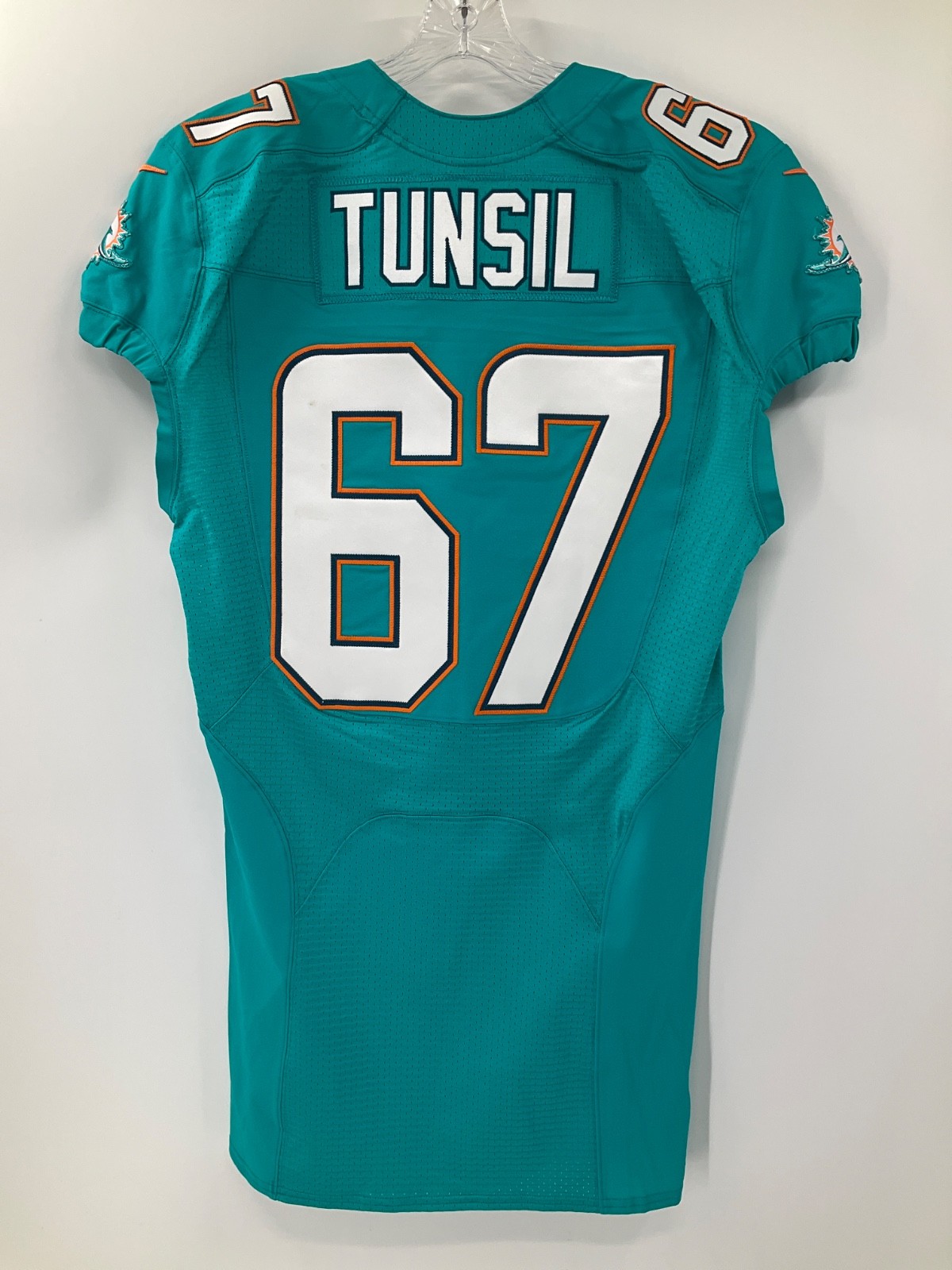 #67 LAREMY TUNSIL MIAMI DOLPHINS NIKE GAME USED AQUA JERSEY SZ-42 YR-2016