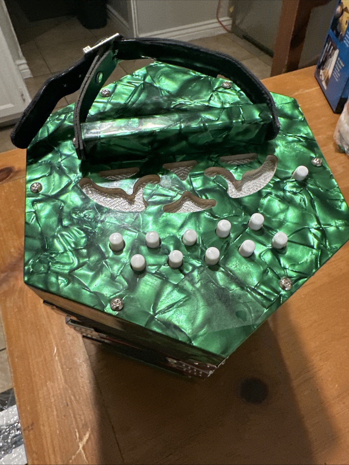 Vintage GreenConcertina / Accordion 20 Button Nice Conditions No Bag