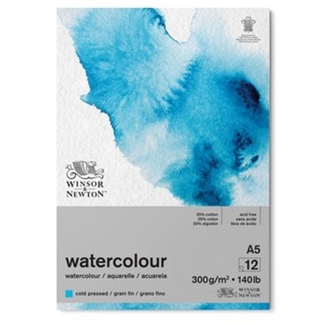 Watercolor Block 15x21 (a5) Glued 1 Side 12 Sheets Gr300 Fine Grain 25% Cotton