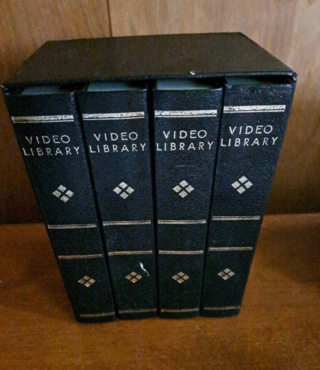 VTG 4 Video Storage Cases Library Book Style VHS Tape Holder Black Some Damage 