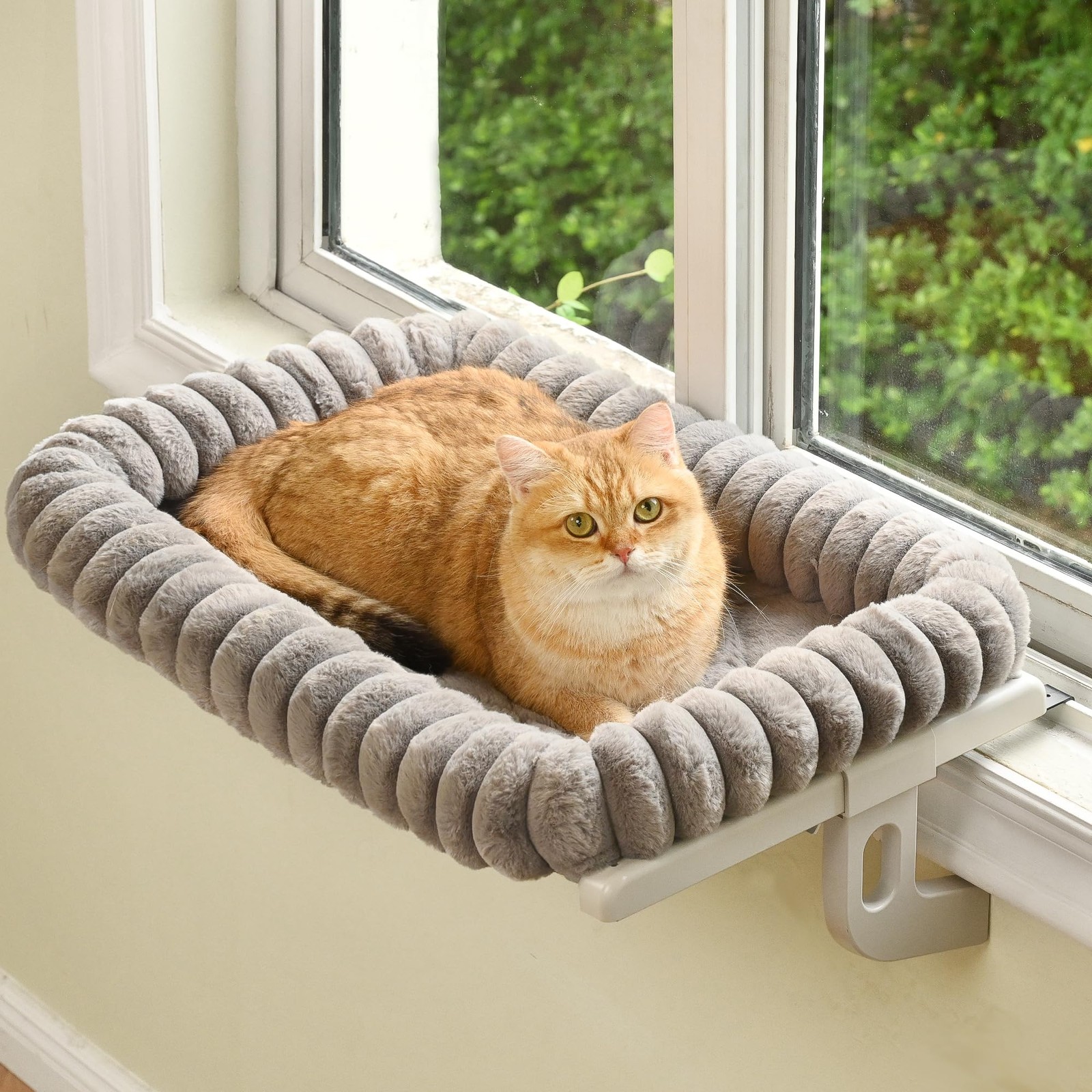 Cloud-Cuddle Cat Window Perch 4-Sided Bolster Cushion Seat Metal Frame