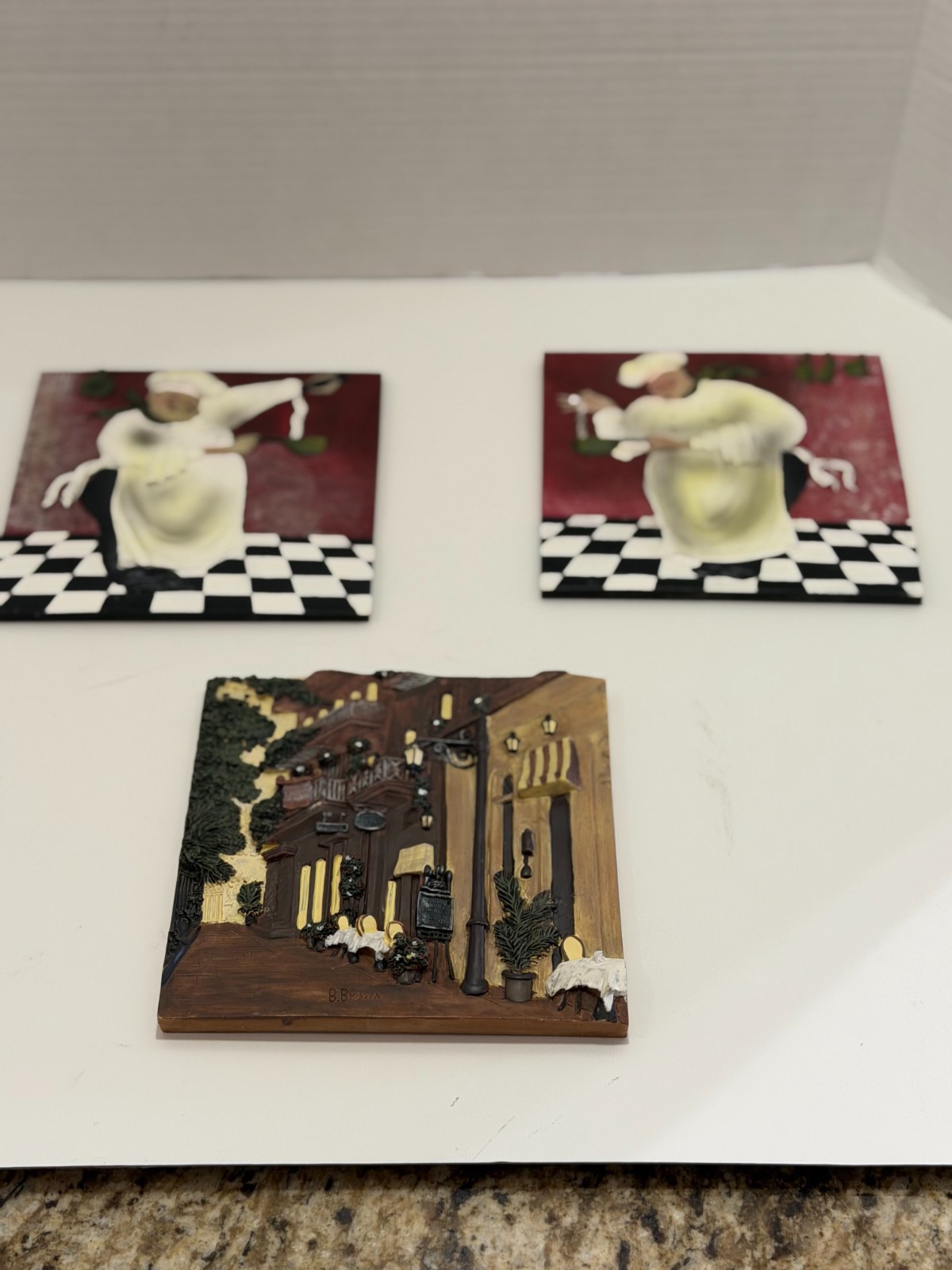 Fat Chef Wall Art/Trivet. Size 6X6. Set Of 2+1 Italian Cafe Bistro Wall Plaque