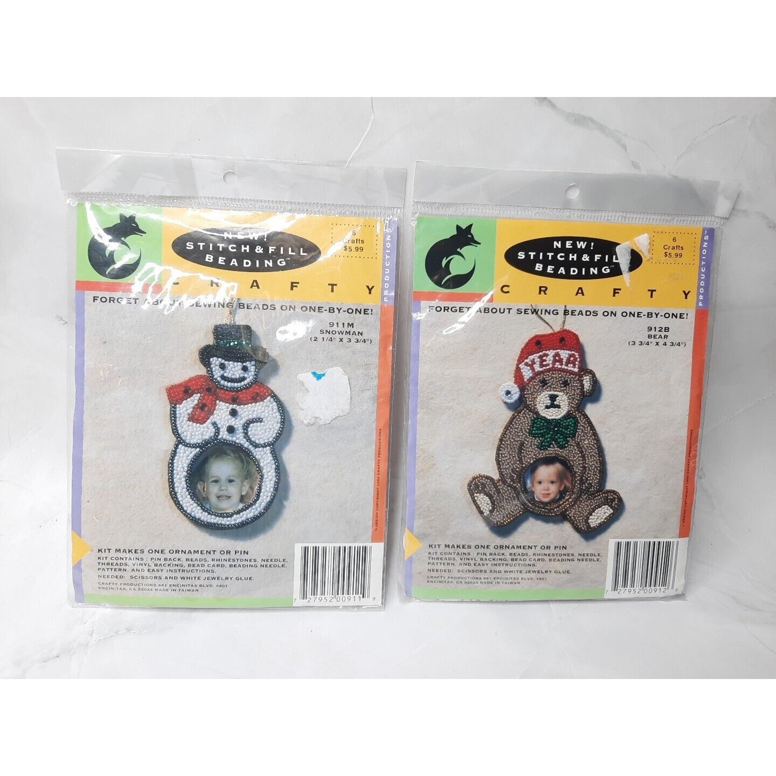 Crafty Stitch and Fill Beading Kit Lot of 2 Kits Bear Snowman Holiday Ornaments
