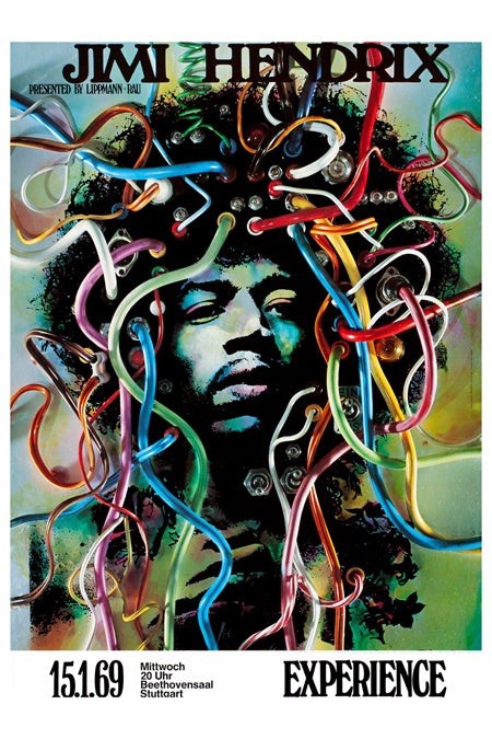Jimi Hendrix Experience 1969 Stuttgart Concert Poster 12x8in Metal Sign