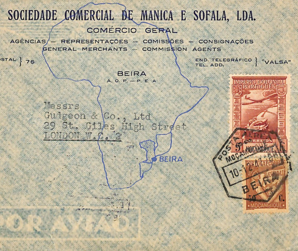 MOZAMBIQUE Air Mail *MAP LOCATION ADVERT* Cover 1947 Portugal Cols London WB215