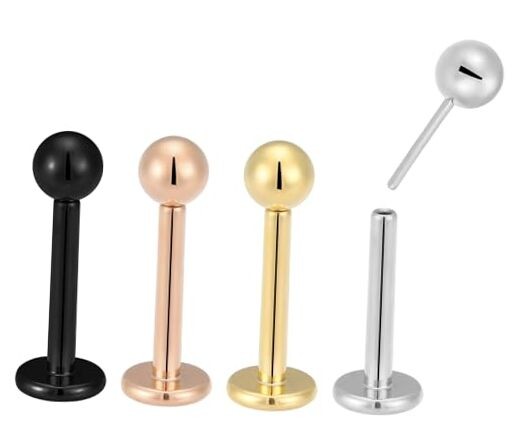 2PCS Titanium 20G 18G 16G Threadless Flat Back Stud 18G / 6mm / 3mm Ball Rose