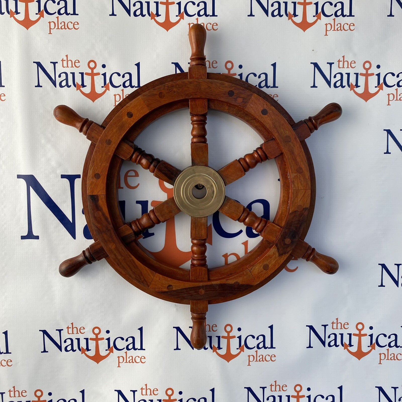 18" Wood Ship Wheel With Brass Center, Large Wooden Ship's Wheel, Nautical