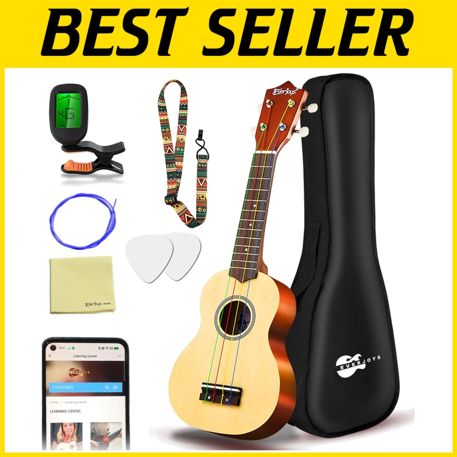 All-in-One 21" Ukulele Set - Digital Tuner & Bag Included