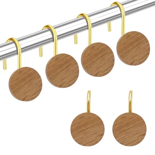 Shower Curtain Hooks, Round Log Decorative Shower Curtain Rings, Modern Gold