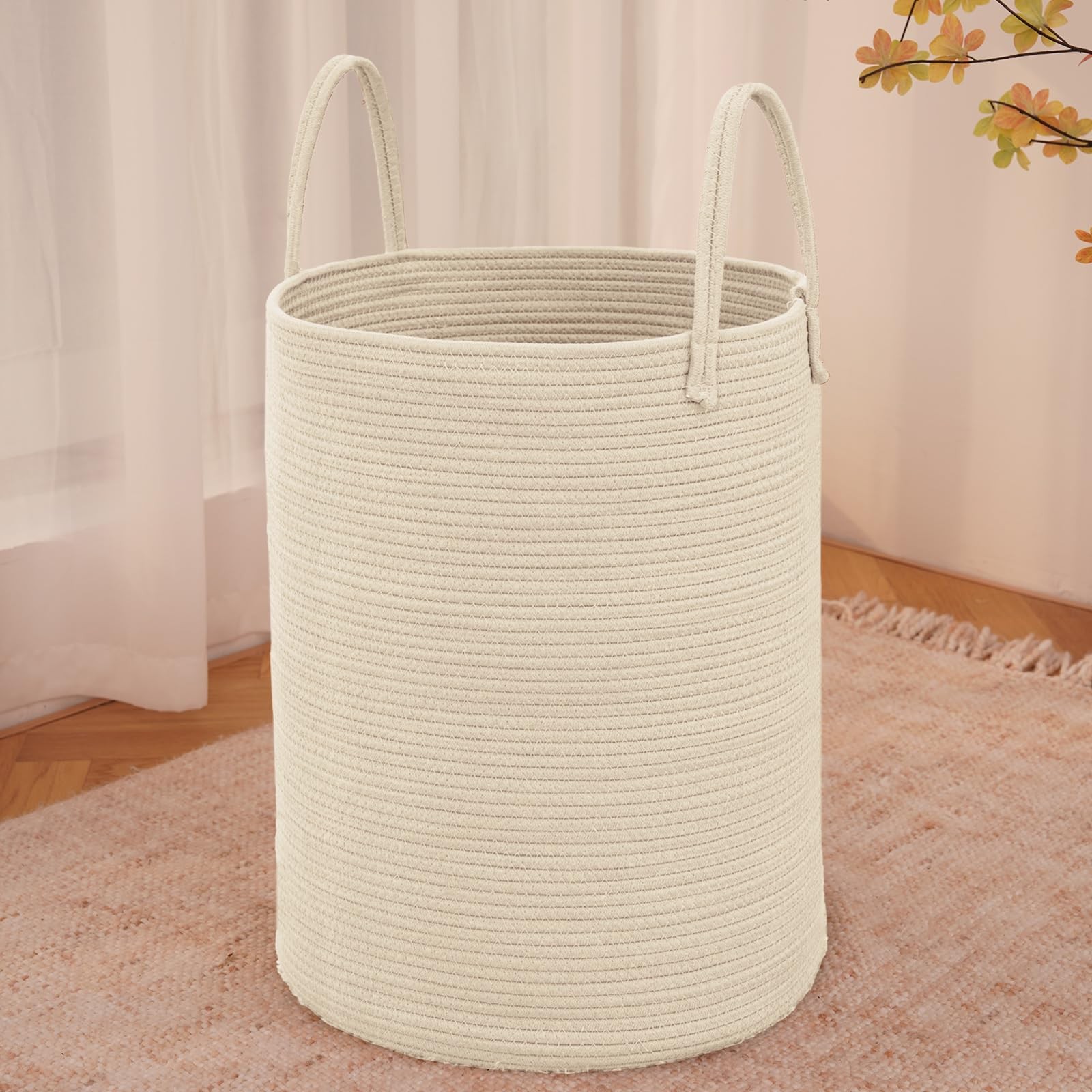 Woven Laundry Basket 100L Cotton Rope Storage Bin Decorative Tall Hamper Large