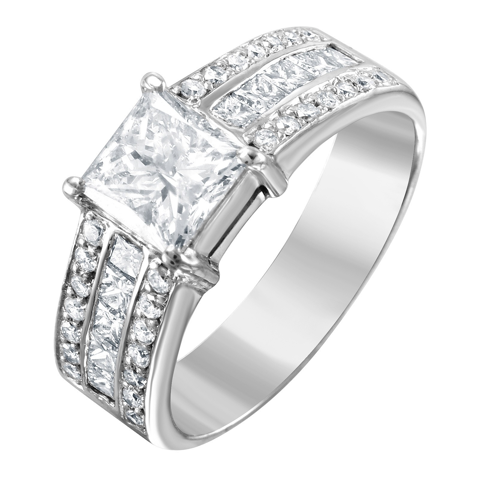 14KT White Gold 1.80ctw Princess Cut Diamond Engagement Ring Size 5