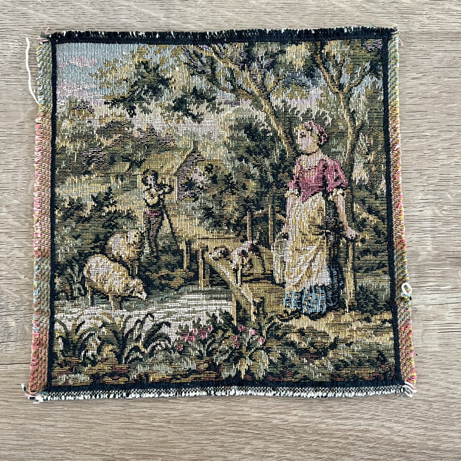 Vintage Needlepoint Classic Made in France Square Tapestry Fabric  Farm 7” x 7”