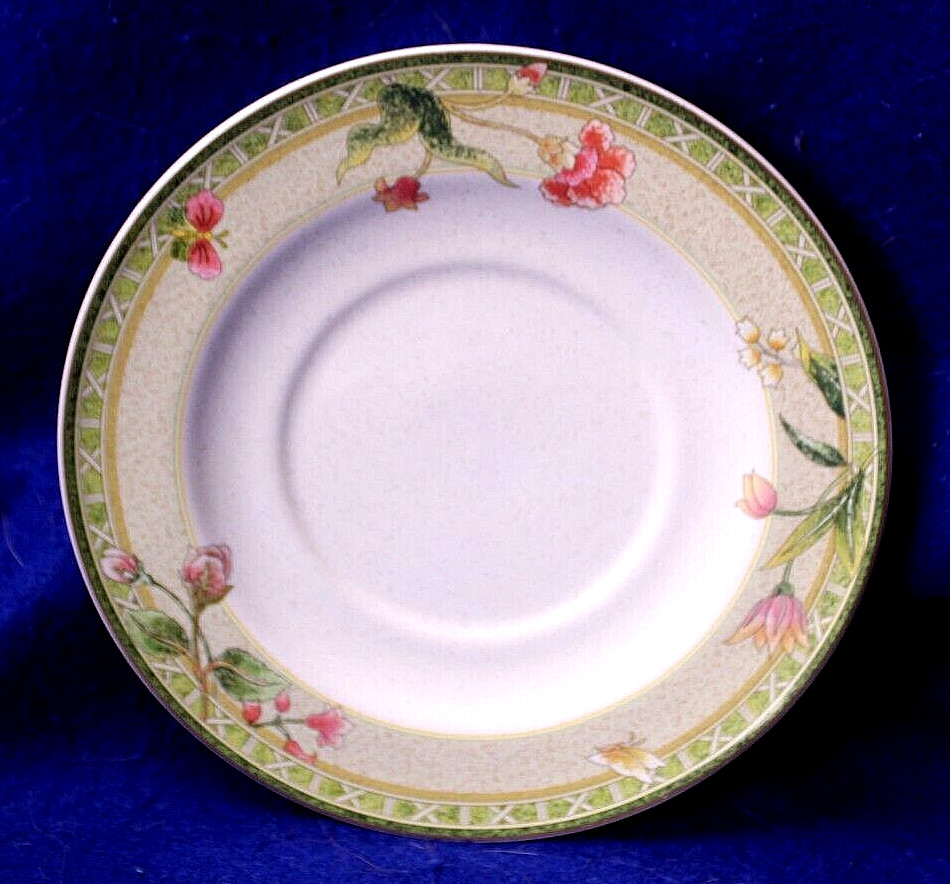 STUDIO NOVA SAUCER Y 2260 Sweet Harvest pink green floral butterfly stoneware