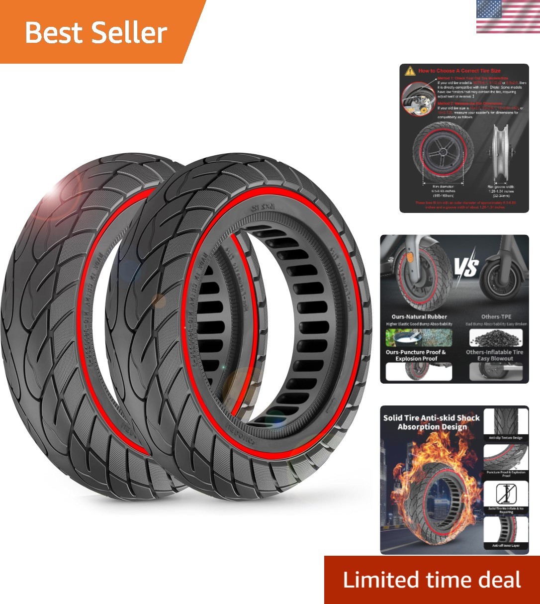 2-Pack Tubeless Scooter Tires - Fits Models: 8.5x2.0, 8½x2, 50-75-6.1, 10×2.0...
