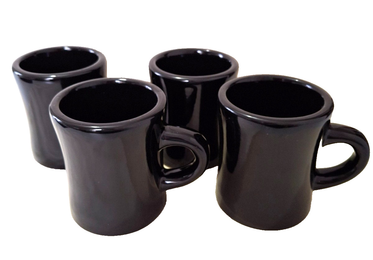 Black 10 Ounce Coffee Mug Set of 4 Ceramic Glossy Finish
