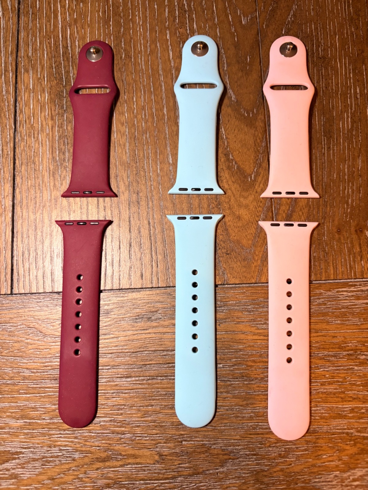 Lot of 3 Apple Watch Bands 32mm Silicone Wine Light Blue and Pink