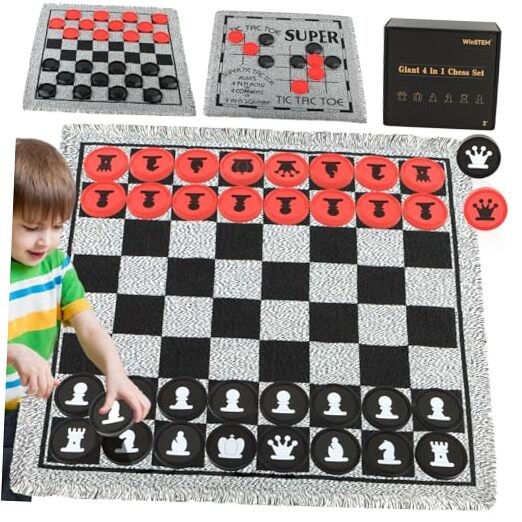 Giant 4 in 1 Chess Set,Jumbo Chess & Giant Checkers & Large Tic Tac Toe, Giant 