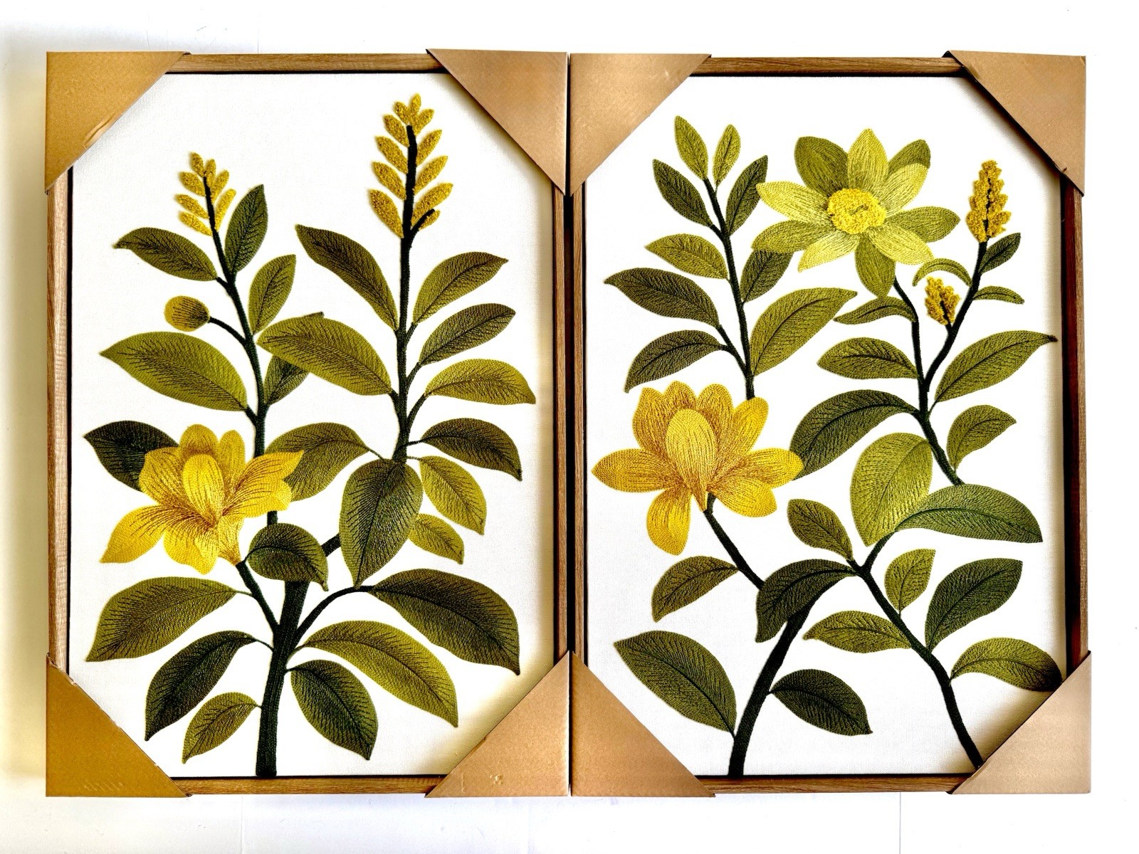 New BP Home Textile Woven Embroidered Wall Art Golden Botanical Decor Set 18x26”