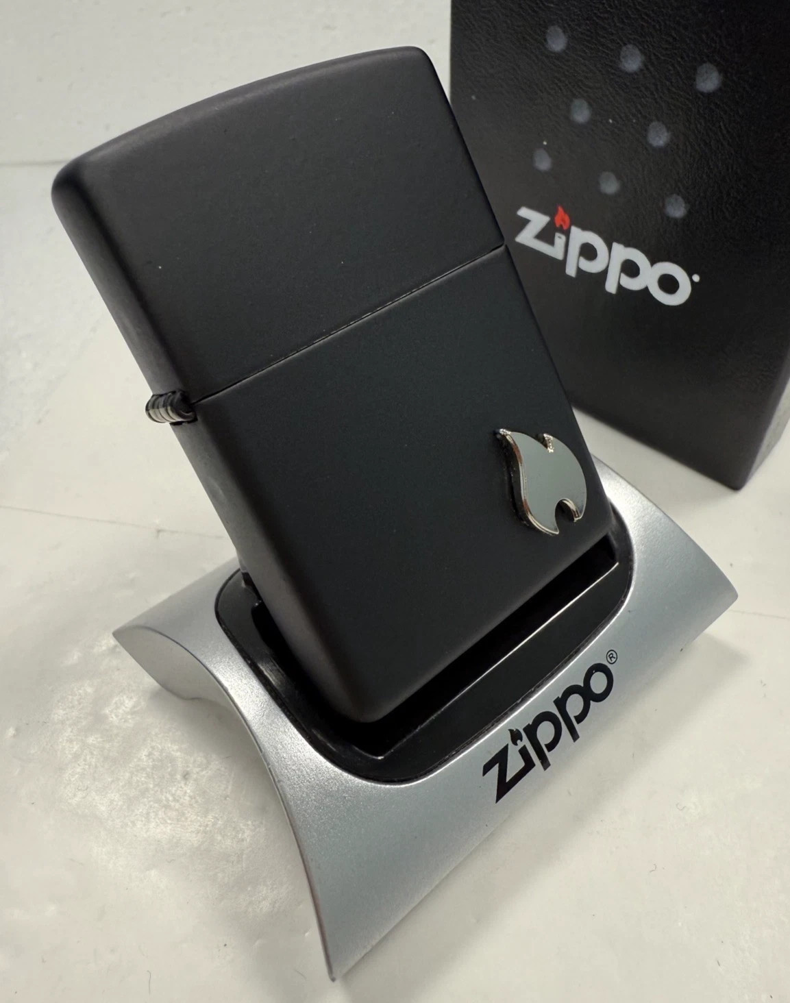 GENUINE Zippo Lighter SMALL FLAME EMBLEM Black Matte Finish NEW IN BOX FAST POST